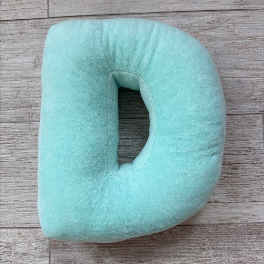 Plush Letter D Pillow in Mint/Aqua Blue